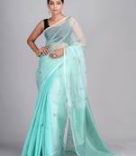 Sea green woven matka silk saree with blouse