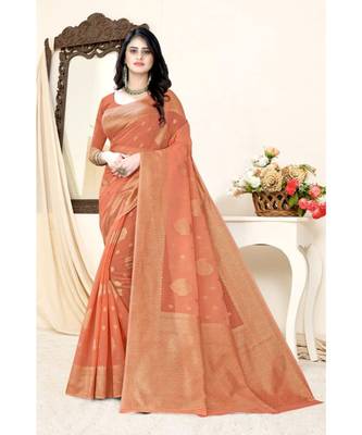 orange chanderi cotton saree with blouse piece 1