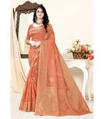 orange chanderi cotton saree with blouse piece