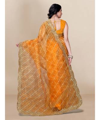 yellow soft organza saree with blouse piece 3