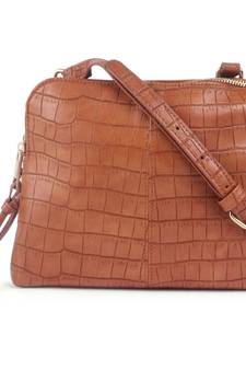 Tan Croc-Textured Sling Bag
