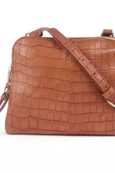 Tan Croc-Textured Sling Bag
