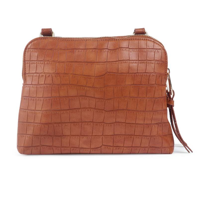 Tan Croc-Textured Sling Bag