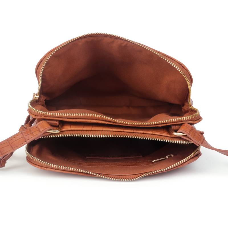 Tan Croc-Textured Sling Bag