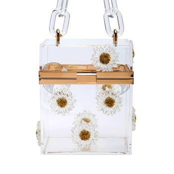 Flower Detailed Clear Box Clutch Bag 1