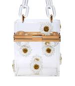 Flower Detailed Clear Box Clutch Bag