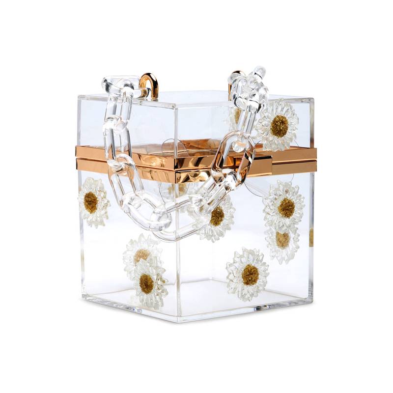 Flower Detailed Clear Box Clutch Bag