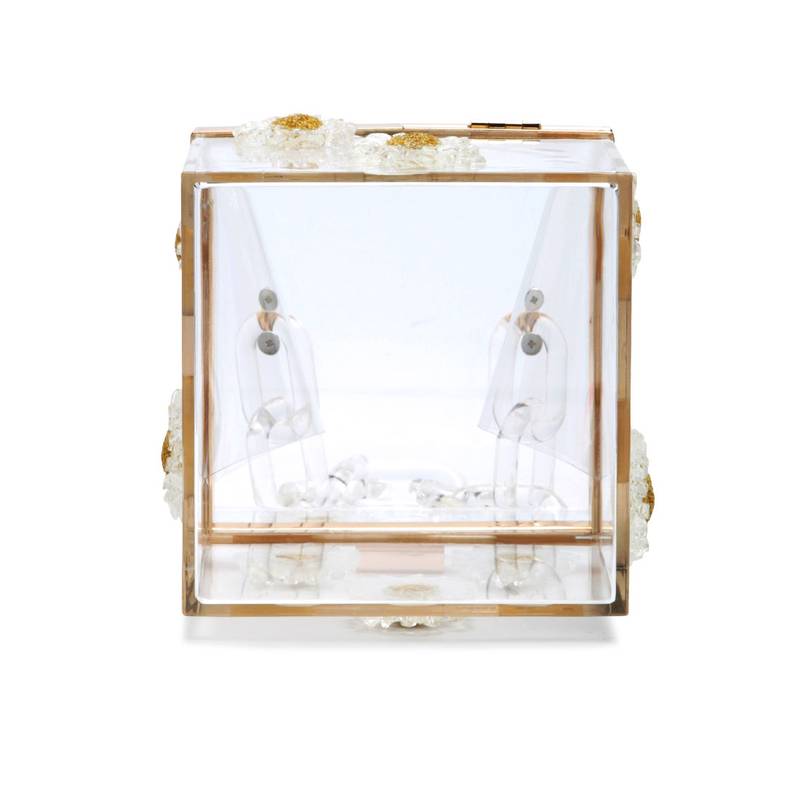 Flower Detailed Clear Box Clutch Bag