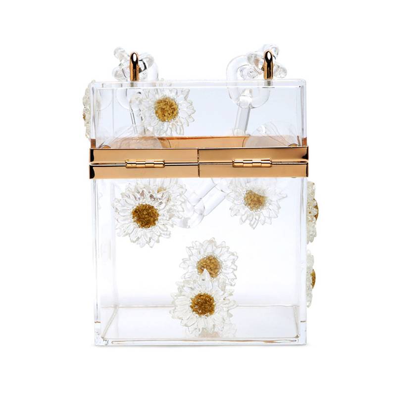 Flower Detailed Clear Box Clutch Bag