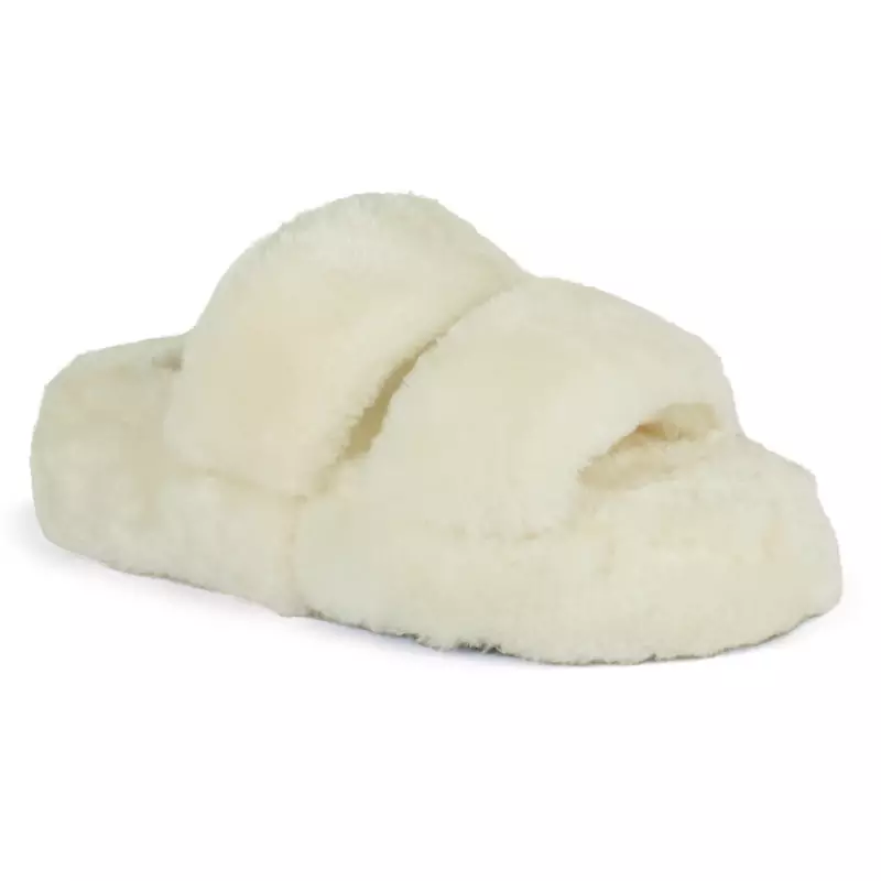 Snuggles Indoor Fur Flats in Beige