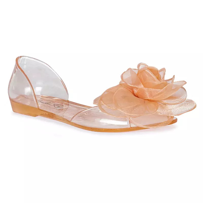 Clear Flower Jelly Flats in Beige