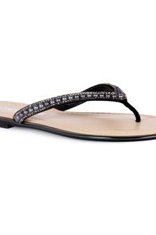 Beaded Strap Thong Flats in Black