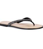 Beaded Strap Thong Flats in Black