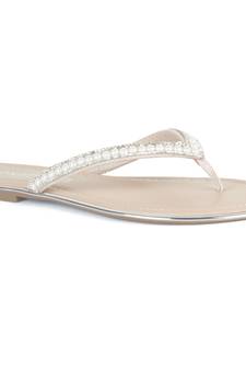 Beaded Strap Thong Flats in Nude