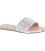 Silver Embellished Casual Slides in Nude