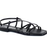 Flat Strappy Sandals in Black