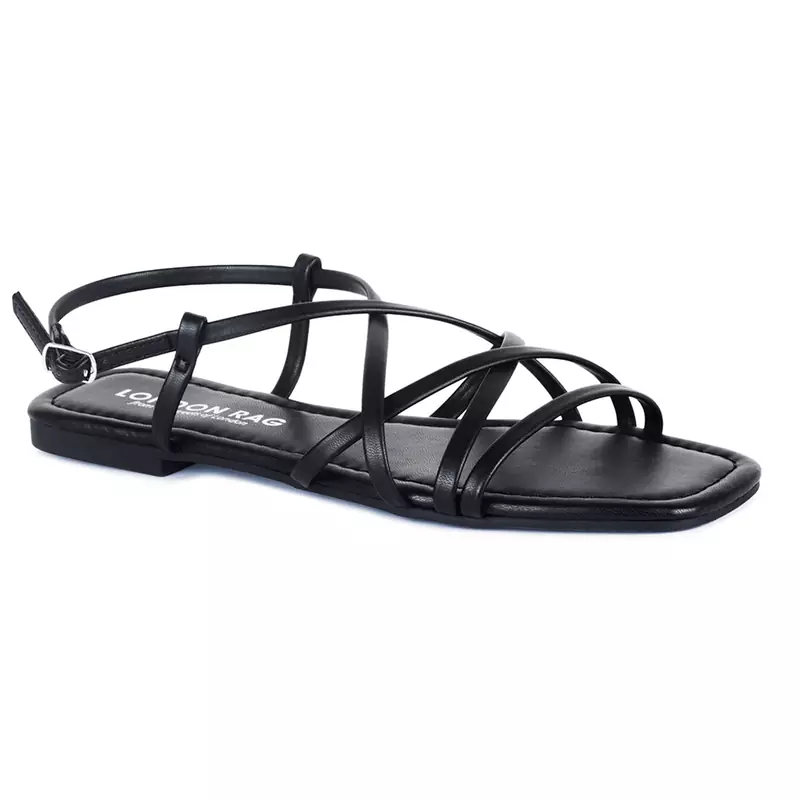 Flat Strappy Sandals in Black