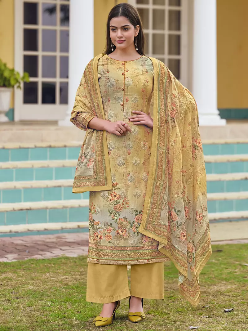 Yellow digital print cotton salwar