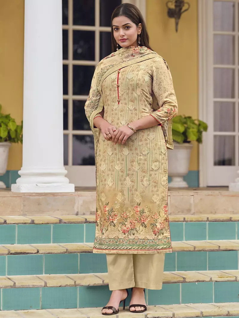 Beige digital print cotton salwar
