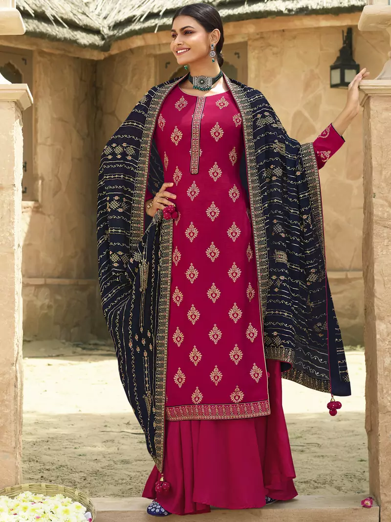 Pink jacquard jacquard salwar