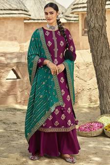 Magenta jacquard jacquard salwar