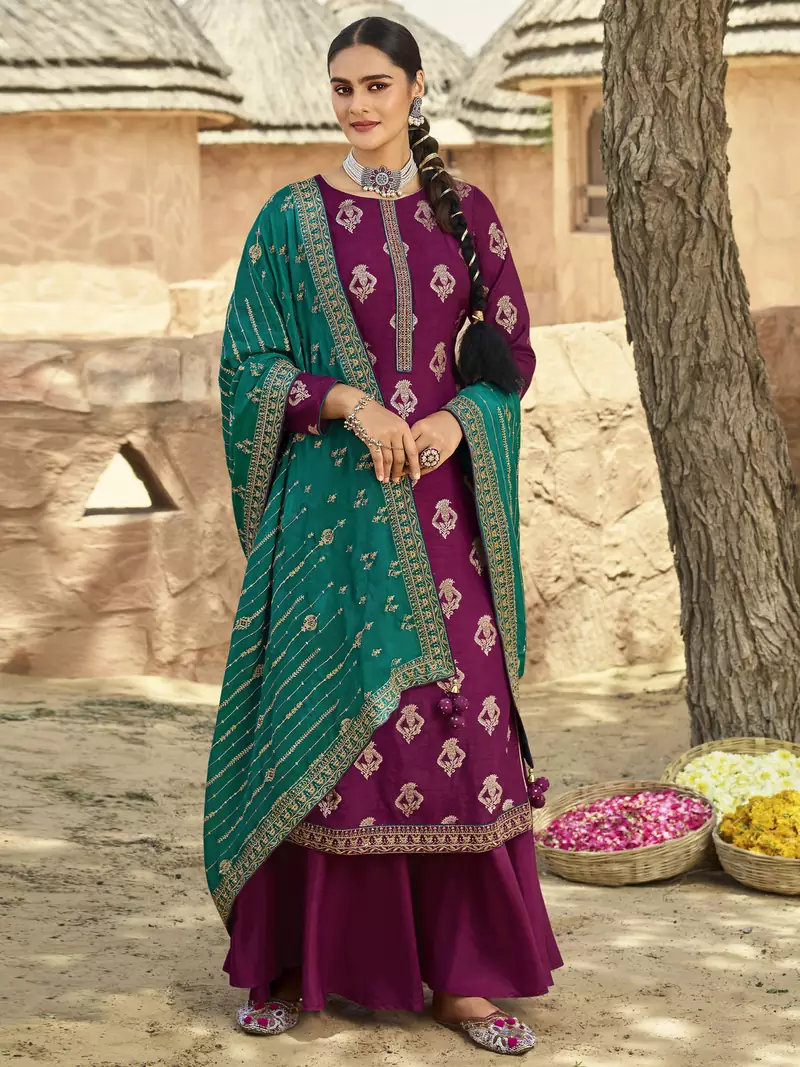 Magenta jacquard jacquard salwar
