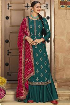 Teal jacquard jacquard salwar
