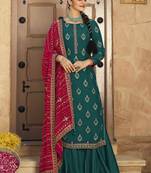 Teal jacquard jacquard salwar