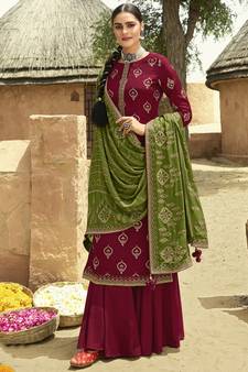 Maroon jacquard jacquard salwar
