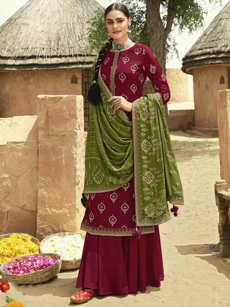 Maroon jacquard jacquard salwar
