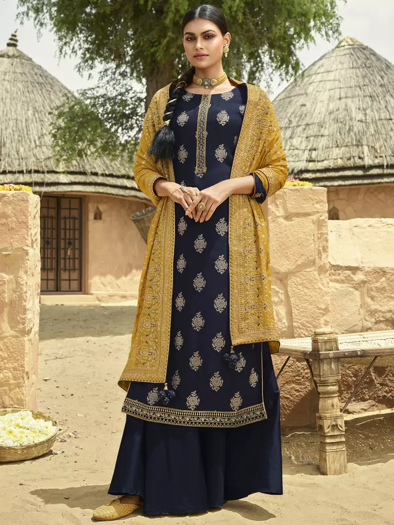 Navy blue jacquard jacquard salwar
