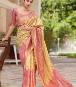 Cream woven kanchipuram silk saree with blouse