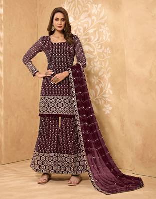 Wine thread embroidery georgette salwar 1