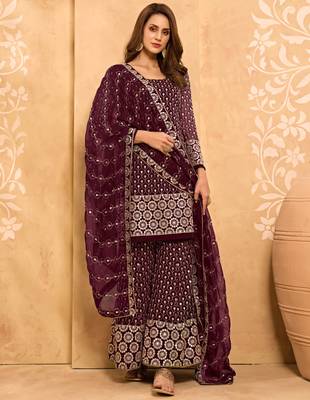 Wine thread embroidery georgette salwar 2