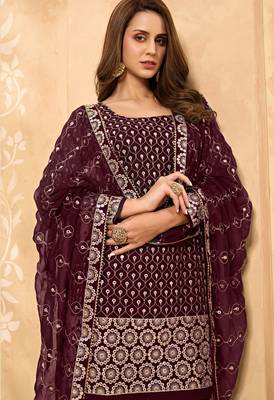 Wine thread embroidery georgette salwar 3