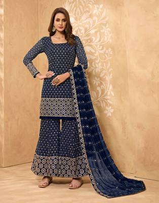 Navy-blue thread embroidery georgette salwar 1
