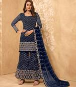 Navy-blue thread embroidery georgette salwar