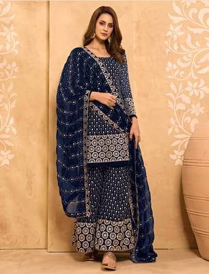 Navy-blue thread embroidery georgette salwar 2