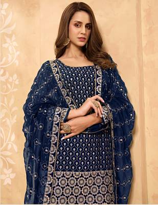 Navy-blue thread embroidery georgette salwar 3
