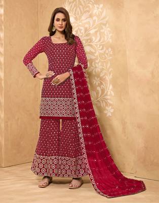 Rani-pink thread embroidery georgette salwar 1