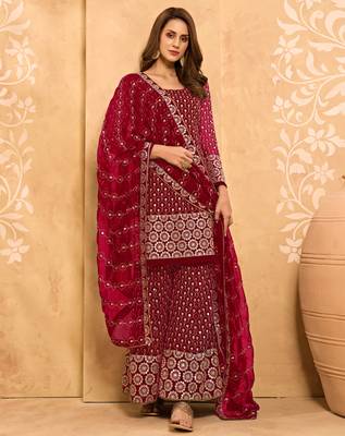 Rani-pink thread embroidery georgette salwar 2