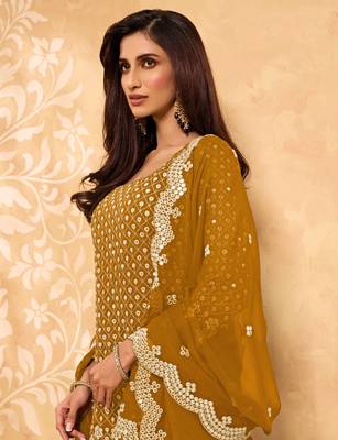 Mustard thread embroidery georgette salwar 3