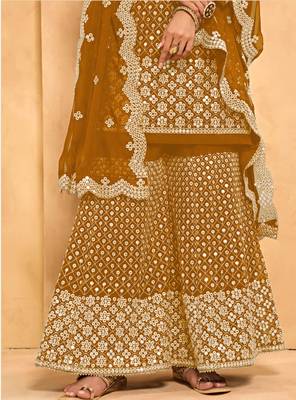 Mustard thread embroidery georgette salwar 4