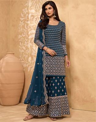 Blue thread embroidery georgette salwar 1