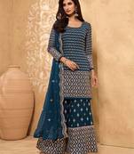 Blue thread embroidery georgette salwar