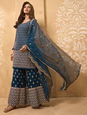 Blue thread embroidery georgette salwar 2