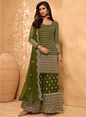 Mehendi thread embroidery georgette salwar 1