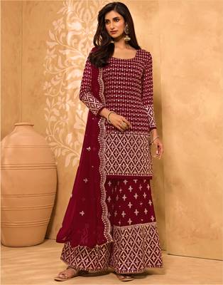 Maroon thread embroidery georgette salwar 1