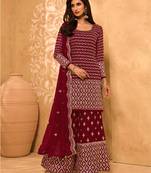 Maroon thread embroidery georgette salwar