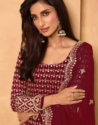 Maroon thread embroidery georgette salwar 2